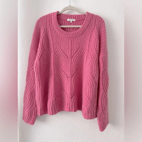 Madewell pink open stitch knit Crewneck pullover sweater Alpaca blend size XL - Picture 2 of 11